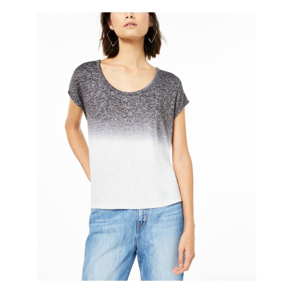 BAR III Womens Gray Ombre Short Sleeve Scoop Neck Top Size: XXS